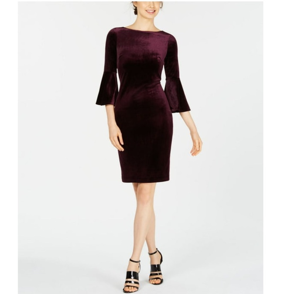 CALVIN KLEIN Womens Purple Bell Sleeve Knee Length Sheath Formal Dress - Size 2